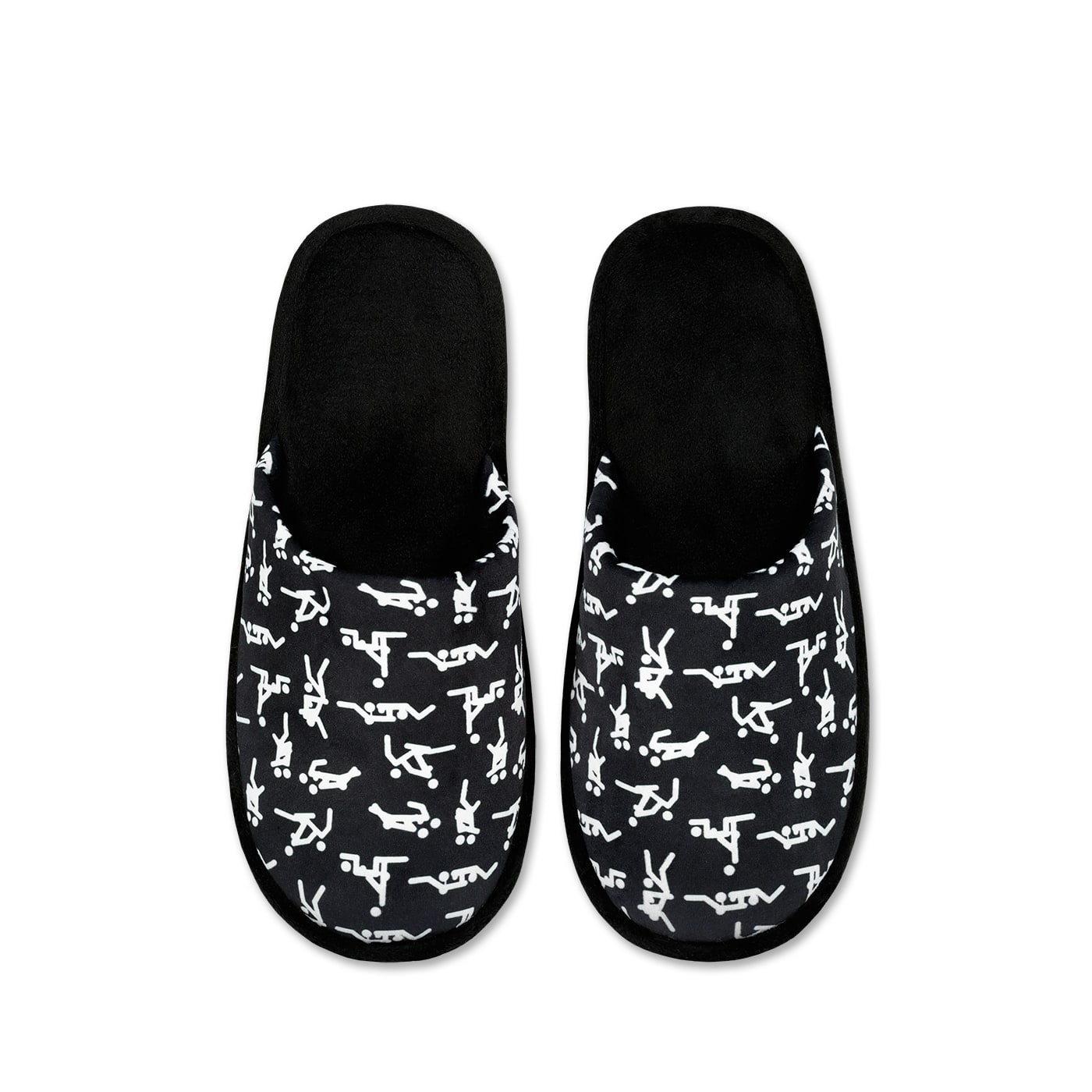 Papuci de casă negri cu model alb amuzanti pentr adulti