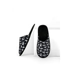 Papuci de casă negri cu model alb amuzanti pentr adulti