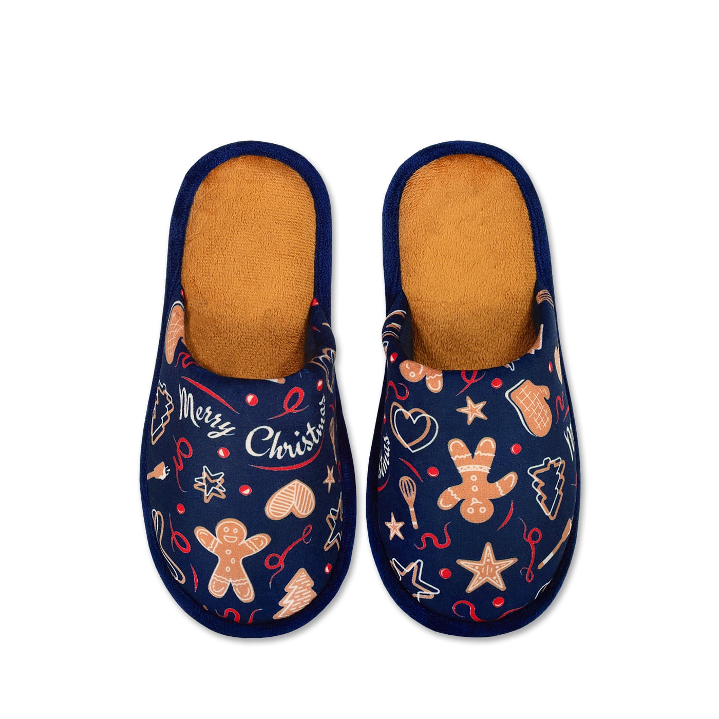 Papuci de casă tematice Crăciun, model gingerbread pe fundal alb – papuci comozi StoryBox