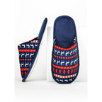 Papuci de casă de Crăciun model Rudolf, culoare albastru, imprimeu cu reni și brăduți, încălțăminte de iarnă confortabilă – StoryBox