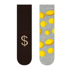 Șosete pufoase tematice cu simbol dolar și imprimeu cu monede aurii – model Money Socks StoryBox.